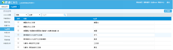 思途CMS系統后臺TAG標簽管理界面示意圖